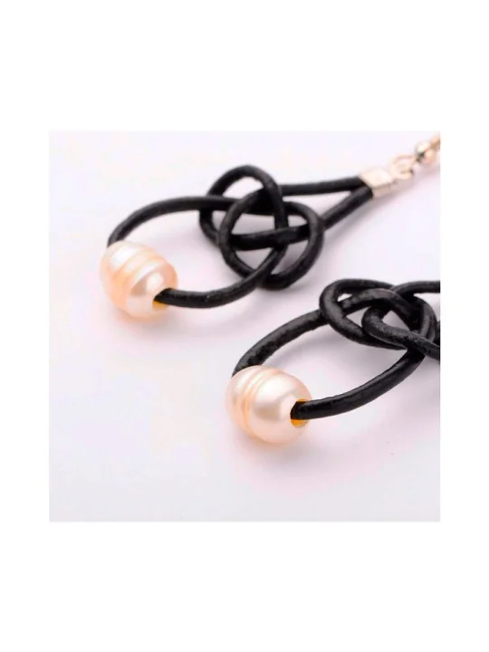 Pendientes de Cuero y Perla de Río