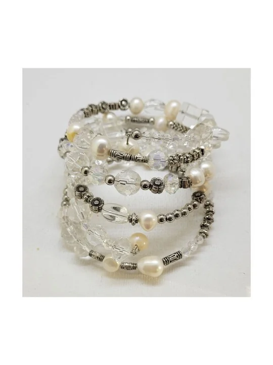 Pulsera Memoria Sin Fin 4 Vueltas Cristales Violeta