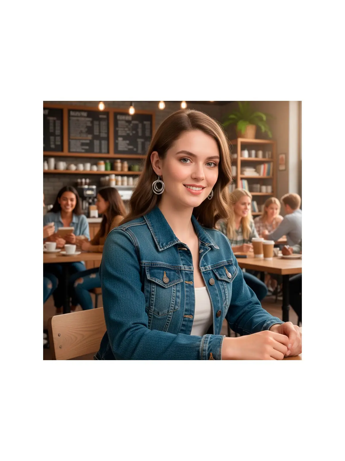 Modelo luciendo los pendientes plateados con aros