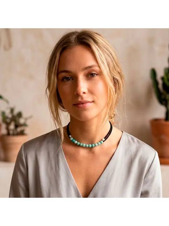 Gargantilla de Terciopelo y Calcedonias Aguamarinas