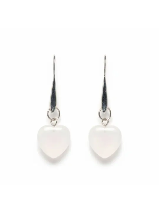 preciosos Preciosos pendientes con charms de cuarzo blanco natural en forma de corazón