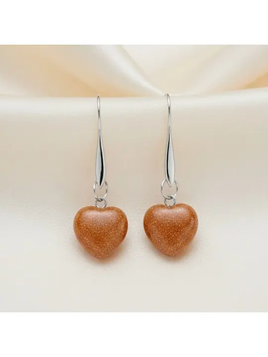 Preciosos pendientes con charms de piedra del sol natural con forma de corazón