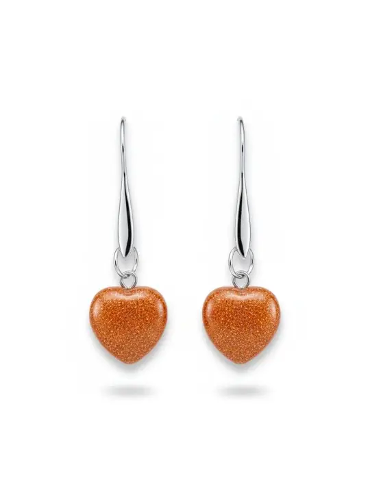 pendientes con charms de piedra del sol natural con forma de corazón